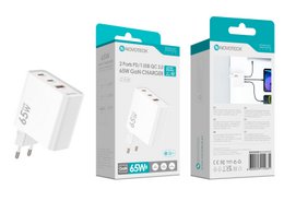 Cargador NOVOTECK C-018 65W GaN PD - Cargador rápido USB-C 65W + USB-C 20W + USB-A 20W