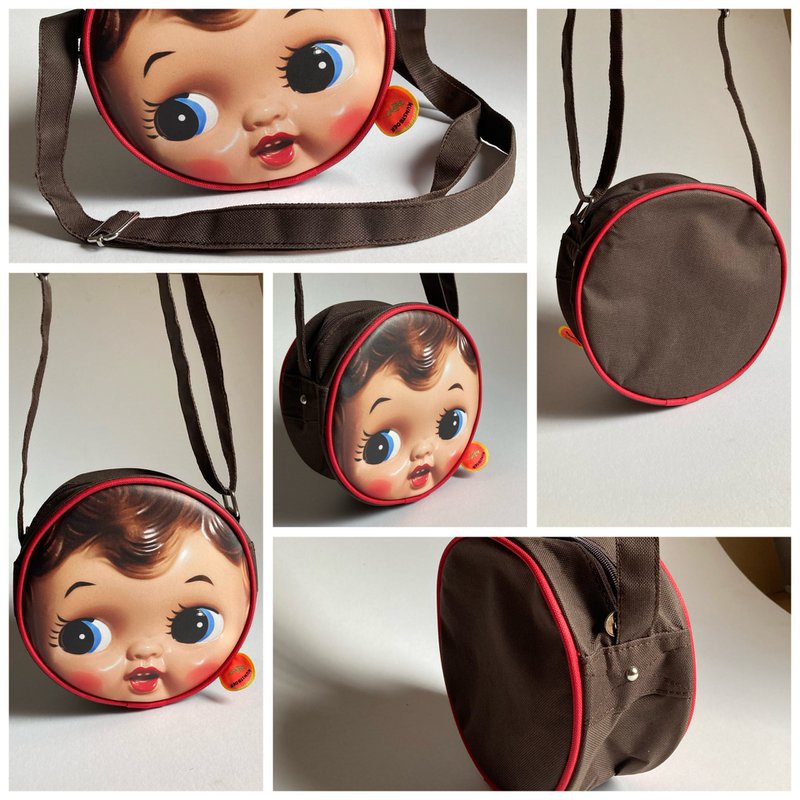 Shoulderbag round - retro doll head