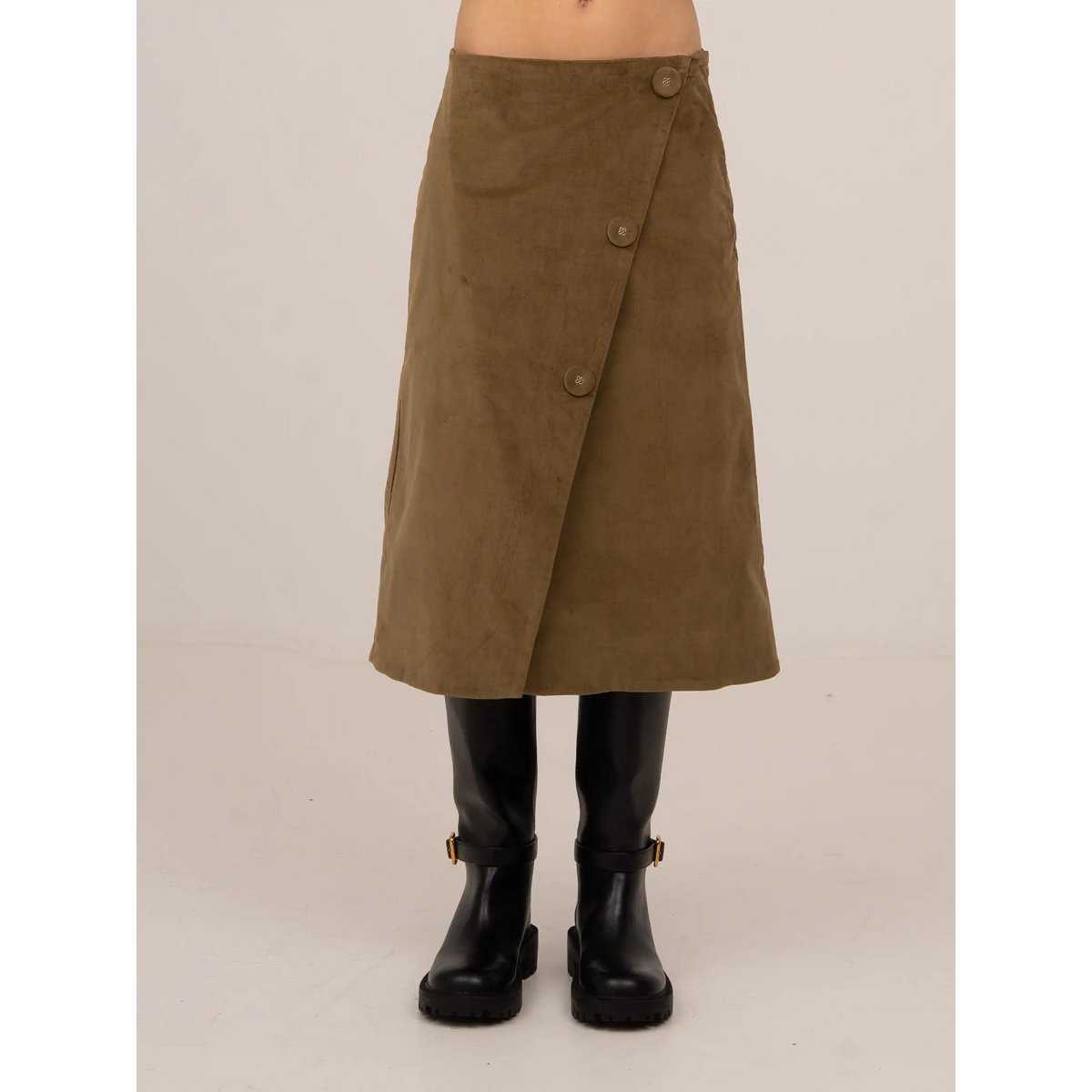 Pace Khaki Velvet Midi Skirt