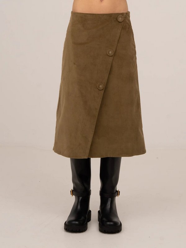Pace Khaki Velvet Midi Skirt