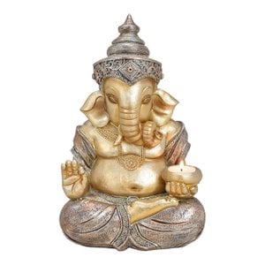 Ganesha met theelichthouder gemaakt van poly champagne (B / H / D) 20x31x15cm