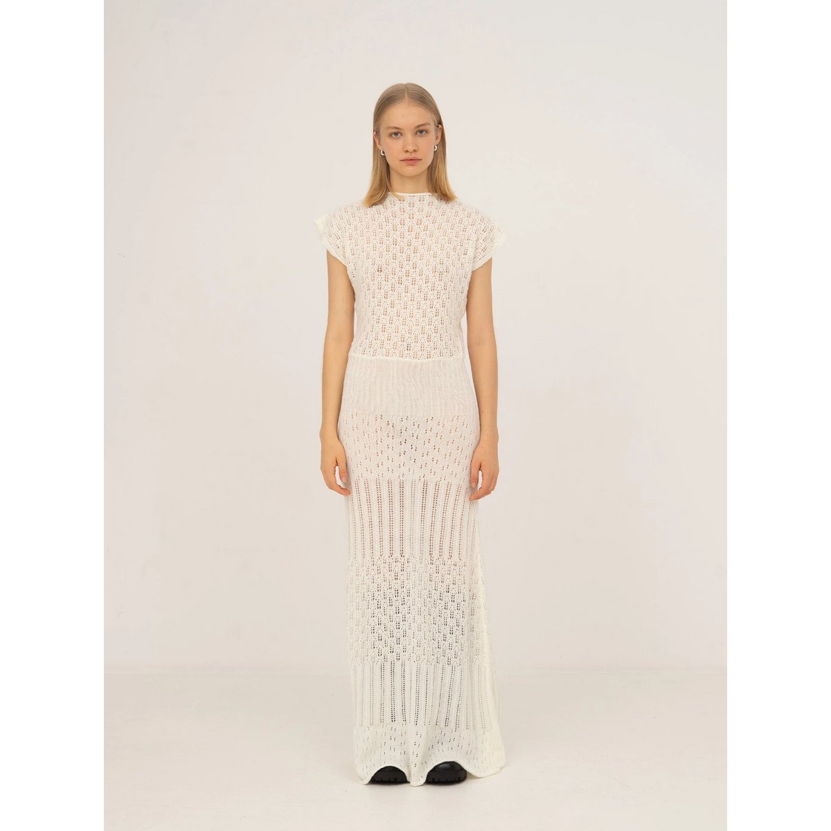 Sappy White Knit Maxi Kjole