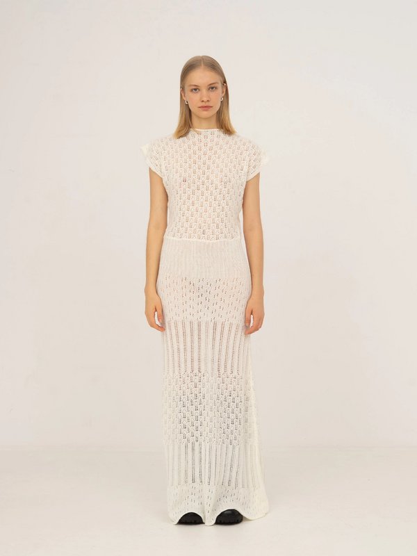 Sappy White Knit Maxi Kjole