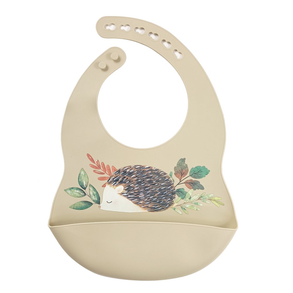 Siliconen slabber met opvangbakje Egel - Beige