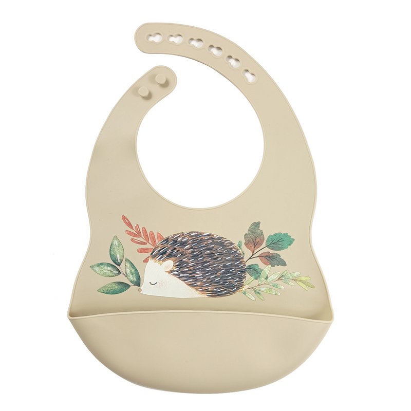 Siliconen slabber met opvangbakje Egel - Beige
