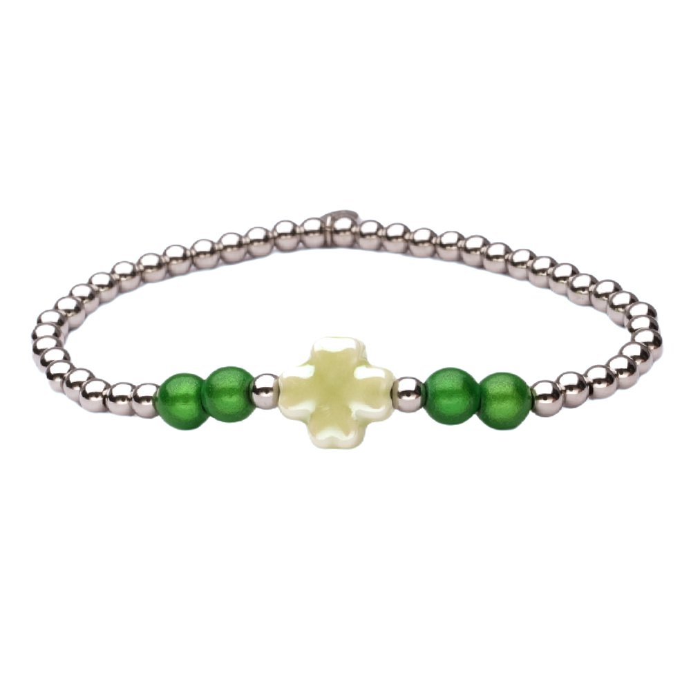 Lizzymae bracelet stainless steel silver clover green