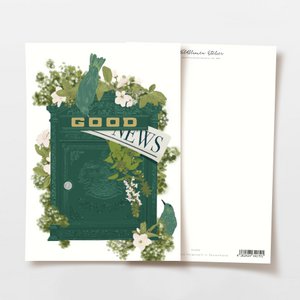 Postcard 'good news' mailbox with flowers and birds