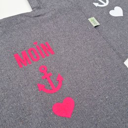 Baumwollbeutel "Moin-Anker-Herz" (Neon-Pink) aus recycelter Baumwolle
