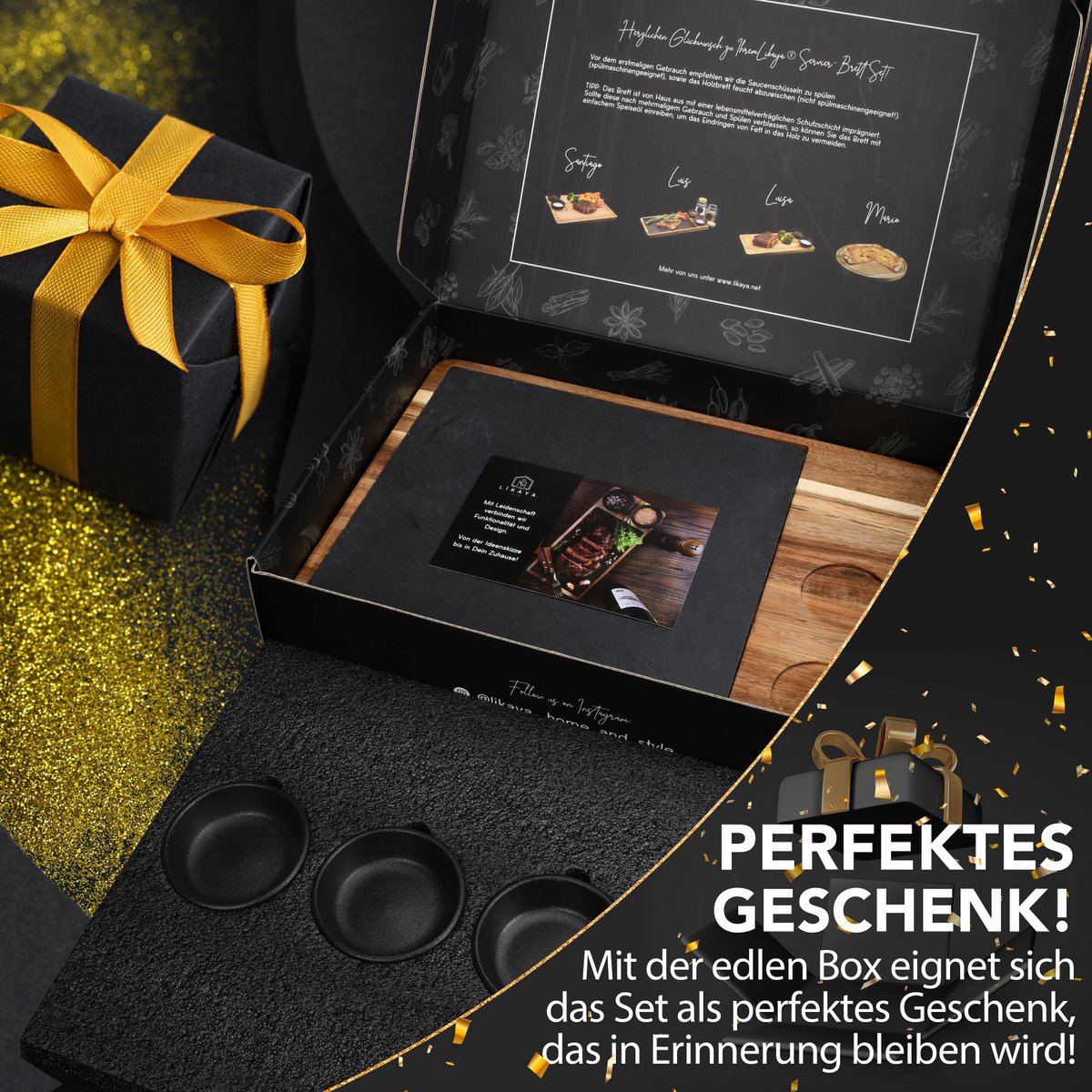 Serving Board XXL „Domingo” 2 Zestaw wykonany z drewna FSC® Acacia z płytami i miskami sosowymi