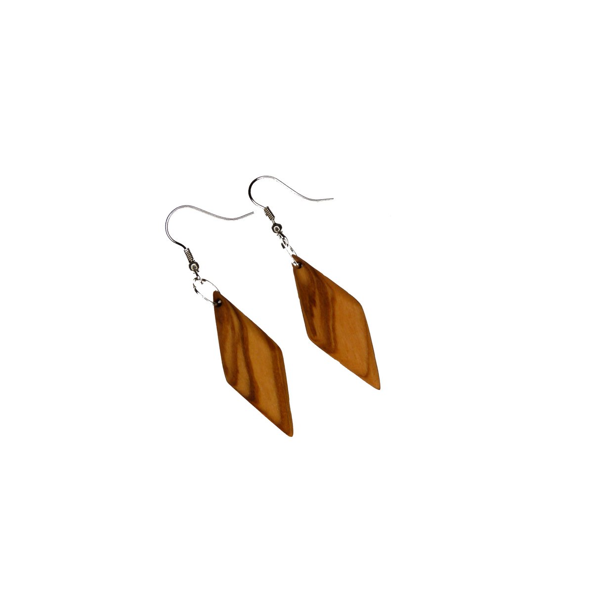 Pendientes colgantes en forma de diamante de fina madera de olivo, muy ligeros, superficie aceitada mate, pendientes de acero inoxidable bañados en oro o plata