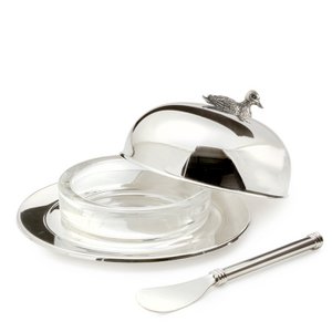 EDZARD butter bell duck, diameter 14 cm, silver-plated, with matching butter knife 18 cm