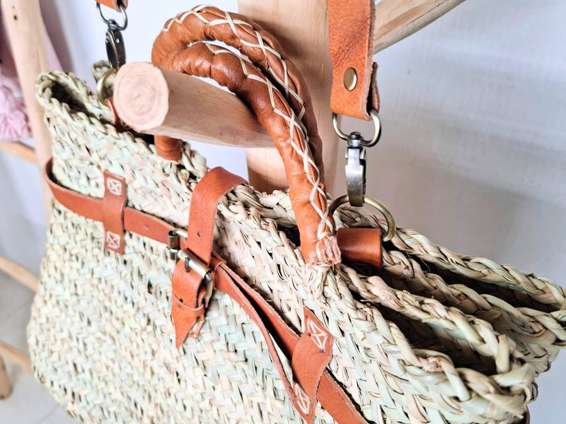 Boho taske af naturlige fibre og læder - Etnisk og håndværksmæssig skuldertaske