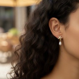Asteria - Baroque pearl earrings and marine star with zirconi