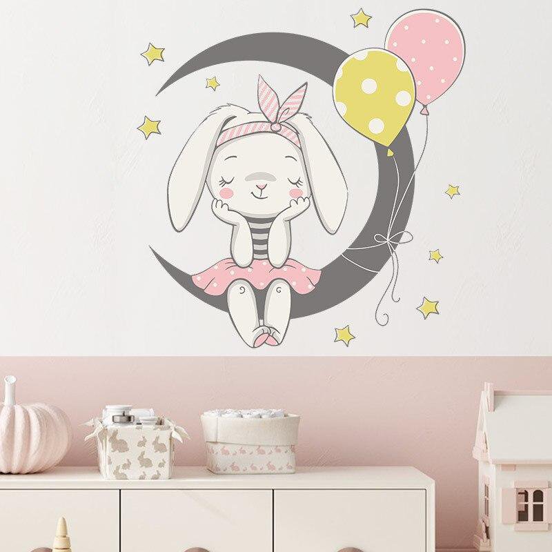 Rabbit sitting on the moon girls bedroom wall sticker