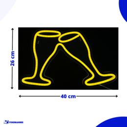 Neonlampe - Champagneglas Skål - Inkl. Ophængningskroge - Neonskilt - 26 x 40 cm