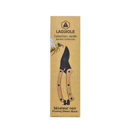 LAGUIOLE, Black and Wood Secateurs, Lightweight, Fresh Branches and Twigs, Ergonomic, Gardening, Stainless Steel Blade, Natural Ash Wood Handle, Black