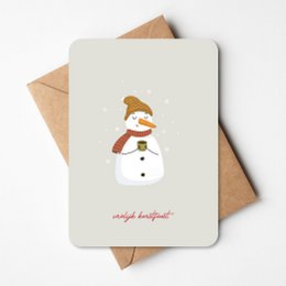 Tarjeta de Navidad | Muñeco de nieve con café