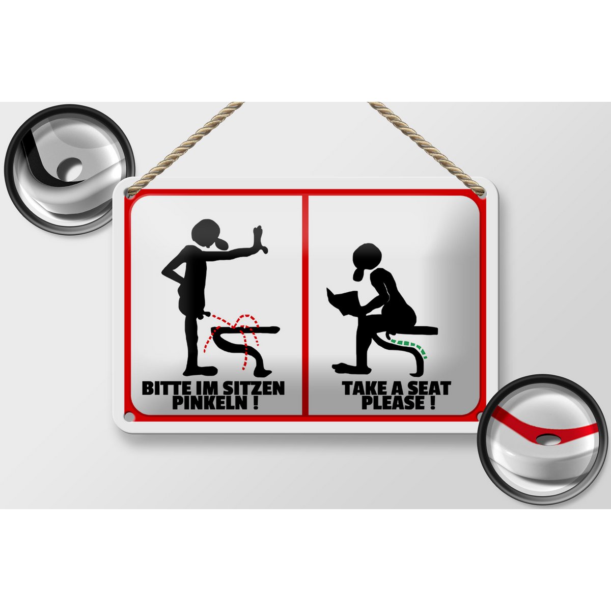 Tin sign note 18x12cm Please pee while sitting (b/w) decoration