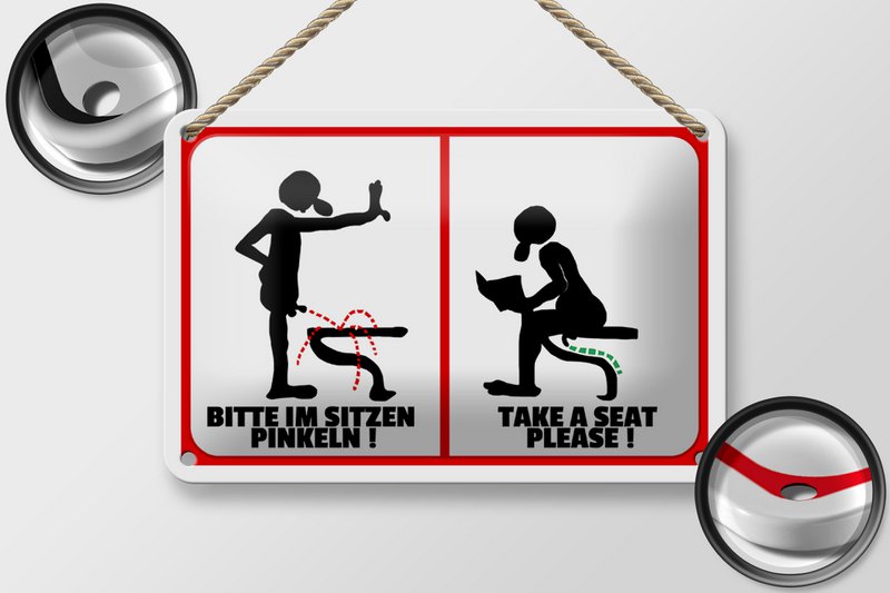 Tin sign note 18x12cm Please pee while sitting (b/w) decoration