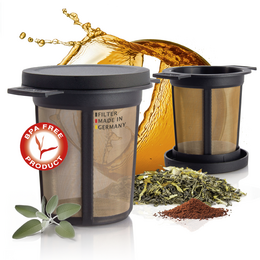 Permanent tea filter basket made of durable stainless steel mesh, suitable for brewing loose leaf tea.