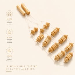 Wooden Massage Strap - Anti-Cellulite Draining Massager - 10 Stimulation Zones - Manual Back and Body Muscle Massager