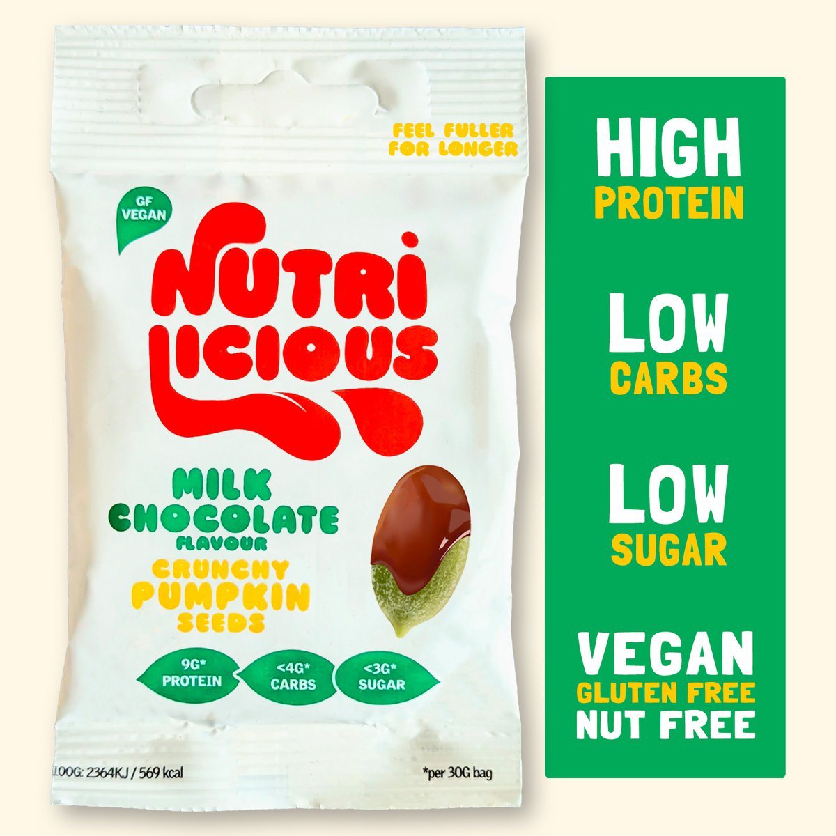 Semillas de calabaza con chocolate y leche con avena: veganas, bajas en carbohidratos, cetogénicas, altas en proteínas, ricas en fibra, bajas en azúcar y sin gluten