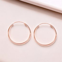 Classic 25 mm hoop earrings made of 925 sterling silver - 18K rose gold plated, 1.1 mm round tube - OHR925-153