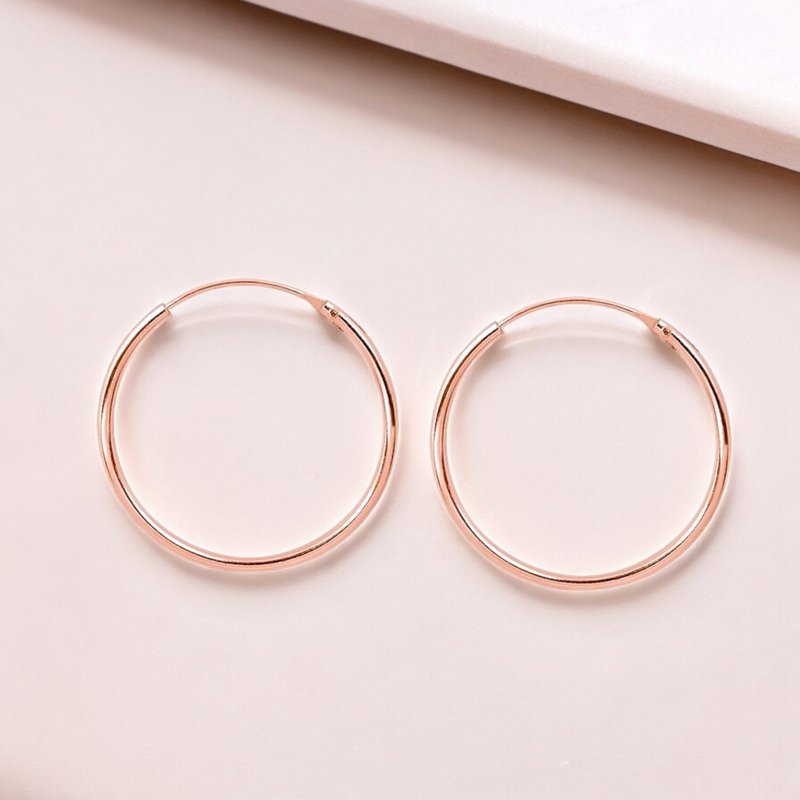 Classic 25 mm hoop earrings made of 925 sterling silver - 18K rose gold plated, 1.1 mm round tube - OHR925-153