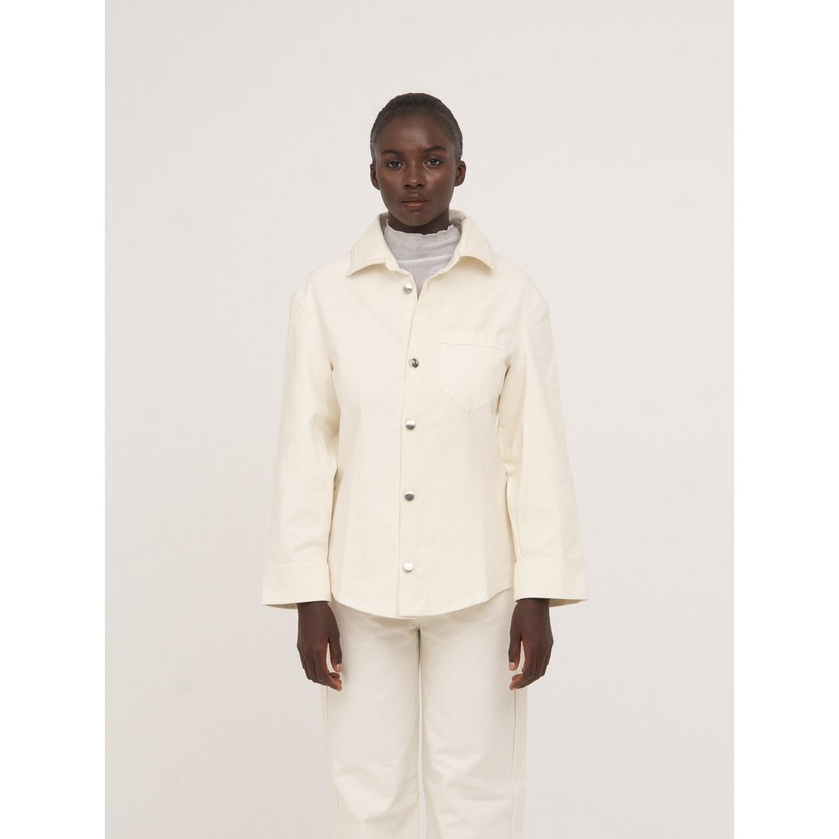 Agenda Cream Fitted Denim Over Shirt