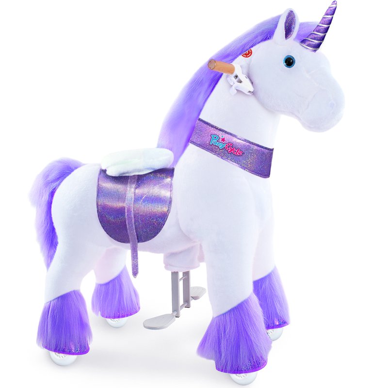 PonyCycle Classico giro ufficiale sui giocattoli Modello U Unicorno bianco, rosa e viola, con freno e suono