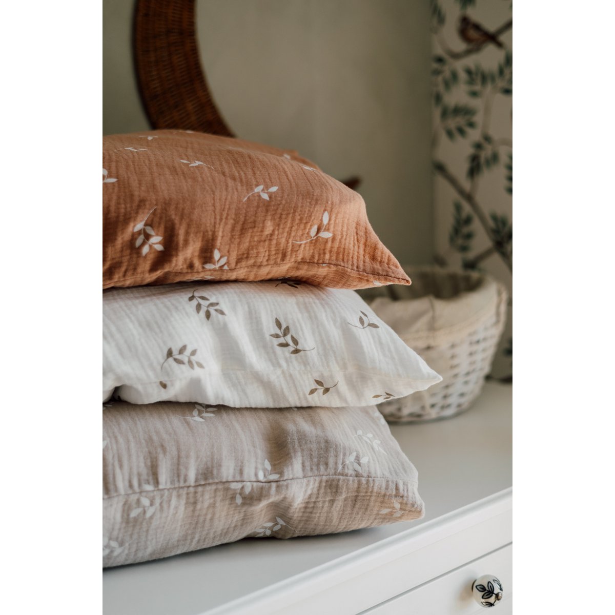 TISU baby duvet cover & pillowcase, Cream Leaves