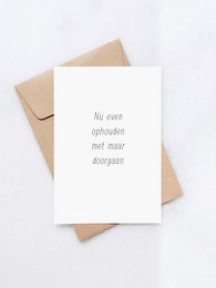 A simple white greeting card with the text "No one appreciates your sense of sarcasm" printed on it, accompanied by a brown envelope.