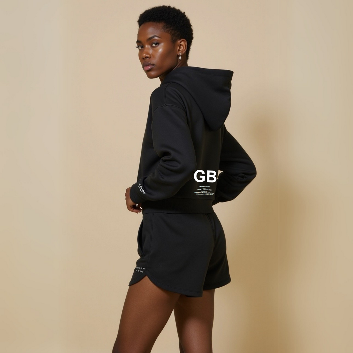 Crop hoodie with zipper "GGBH" - white