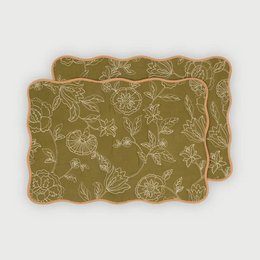 Tafelmat | Rosabelle Chintz Olive Scallop Matten-set van 2 van Sanctuary Living