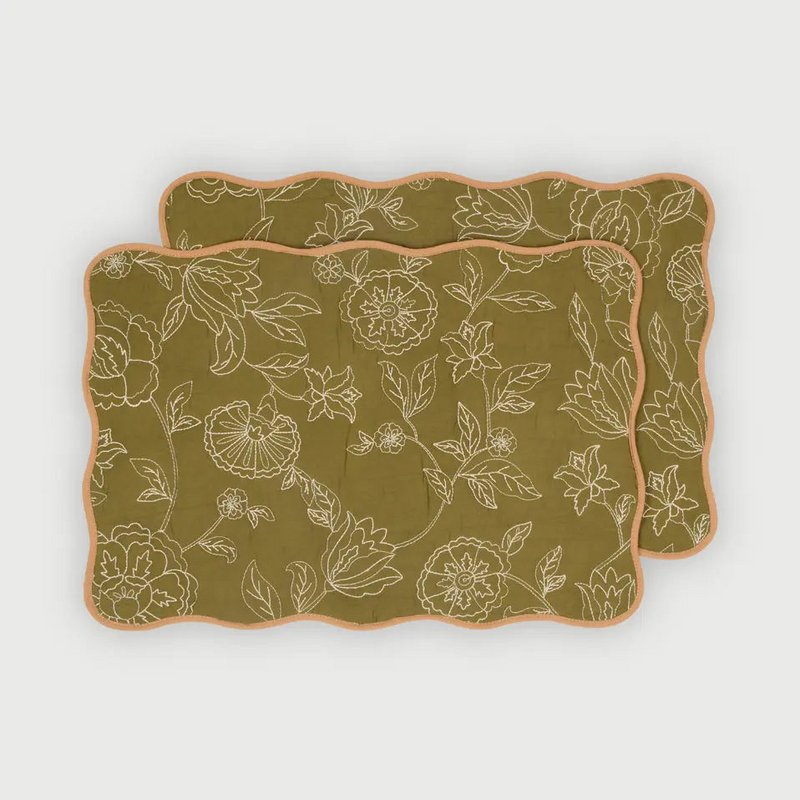 Tafelmat | Rosabelle Chintz Olive Scallop Matten-set van 2 van Sanctuary Living