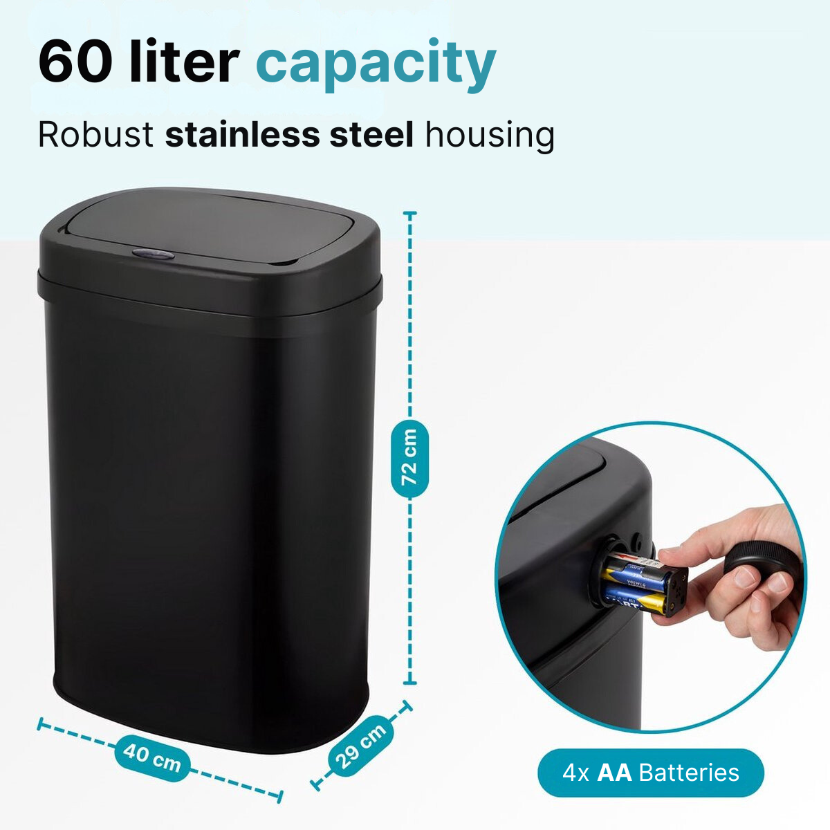 Papelera con sensor - Capacidad 60 litros - Acero inoxidable - Negro