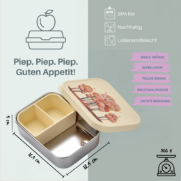 Fiambrera para niños JENARD®, acero inoxidable con tapa de silicona, incluye divisor, crema/bosque con animales