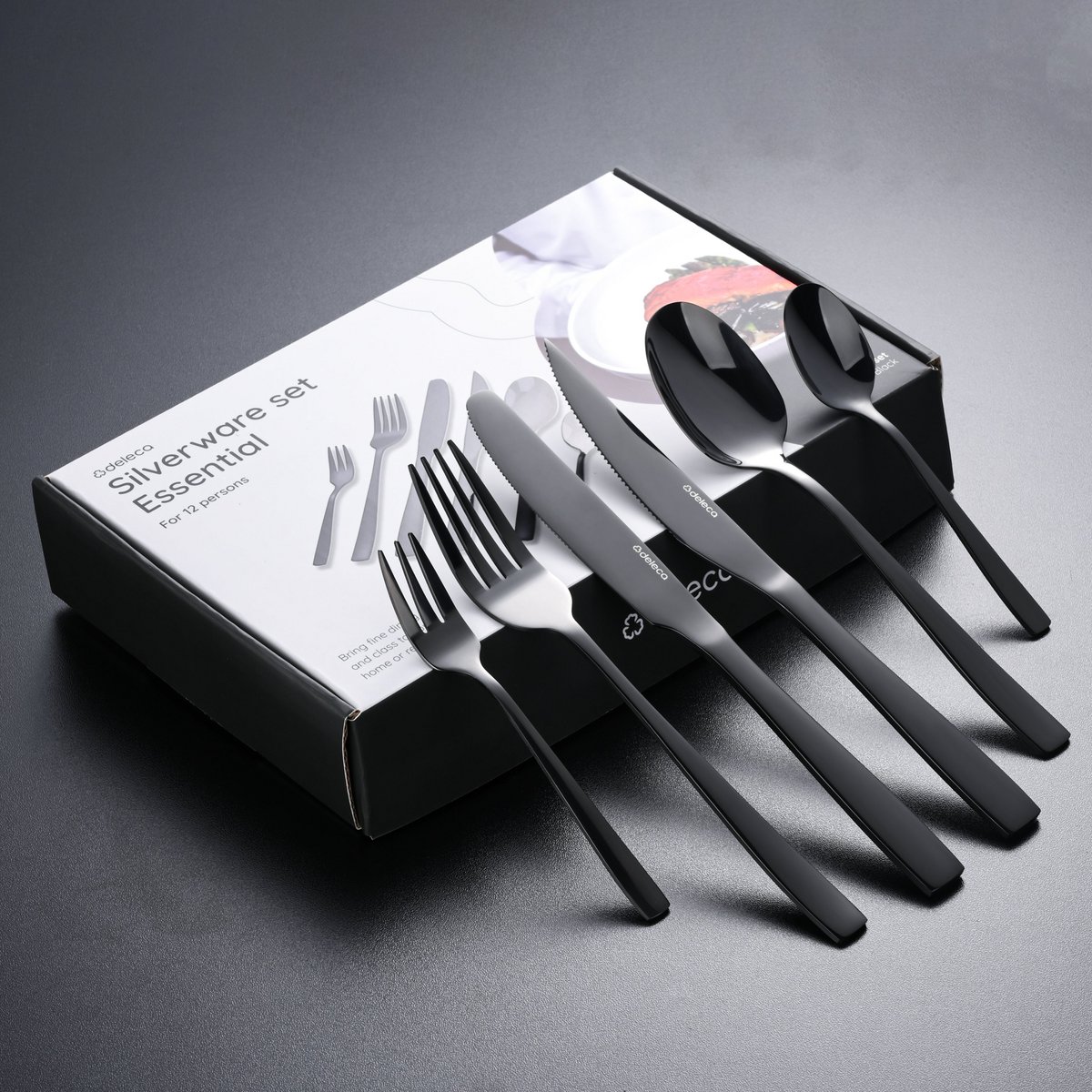 Besteckset Essential – 12 Personen / Schwarzer 18,0-Edelstahl
