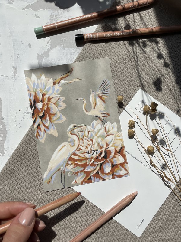 Ansichtkaart 'Cranes and Lilies'