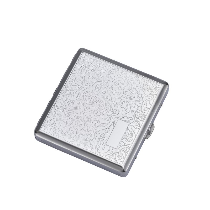 Boîte à Cigarette Métal Etui 20 Cigarettes Métallique Rangement de Cigarettes Porte-cigarettes Argentée Dessin relief Pratique Compact élégante