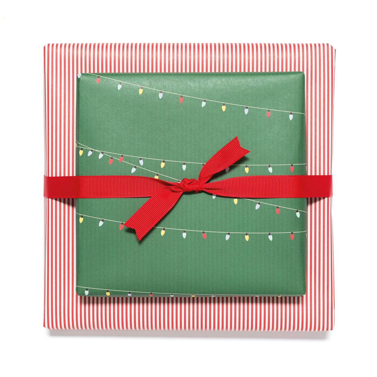 Sustainable Christmas wrapping paper green and red, green wrapping paper fairy lights - double-sided wrapping paper made from 100% recycled paper