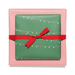 Sustainable Christmas wrapping paper green and red, green wrapping paper fairy lights - double-sided wrapping paper made from 100% recycled paper