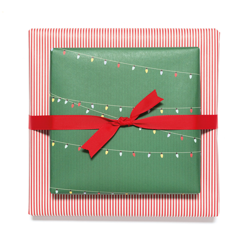 Sustainable Christmas wrapping paper green and red, green wrapping paper fairy lights - double-sided wrapping paper made from 100% recycled paper