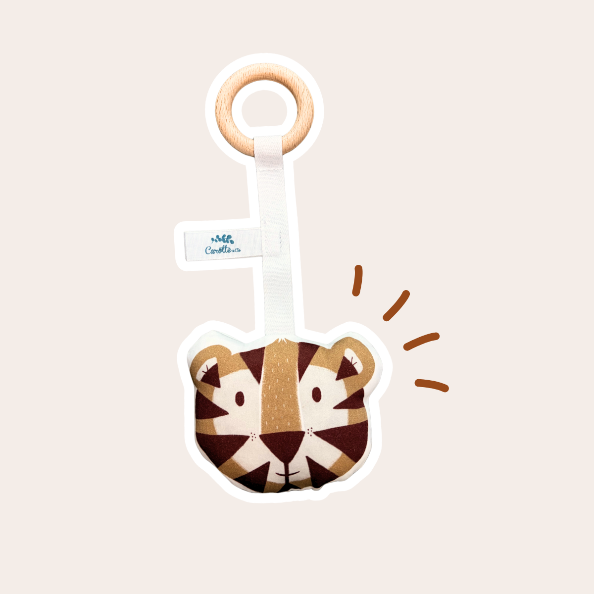 Tiger wood and fabric teething ring