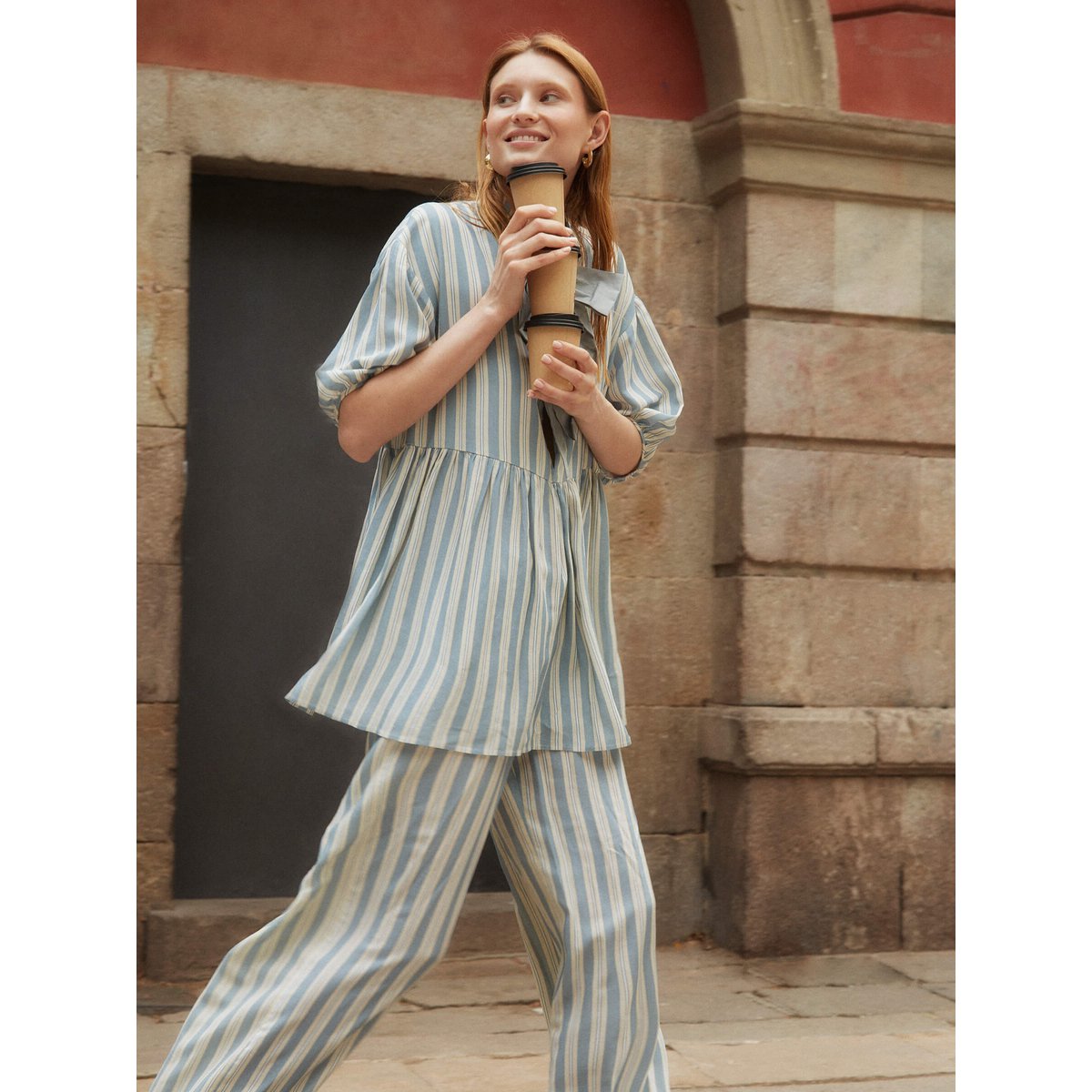 Manhattan Maxi blauw gestreepte blouse