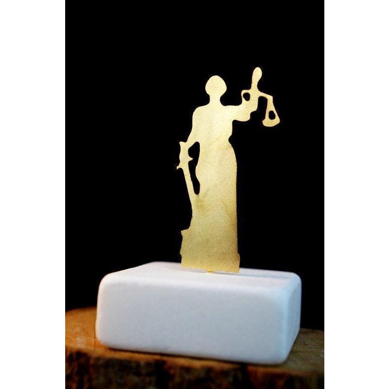 Gold Statue of Lady Justice, Gold-Plated Bronze Sculpture, Home Decor Sculpture on Marble Base