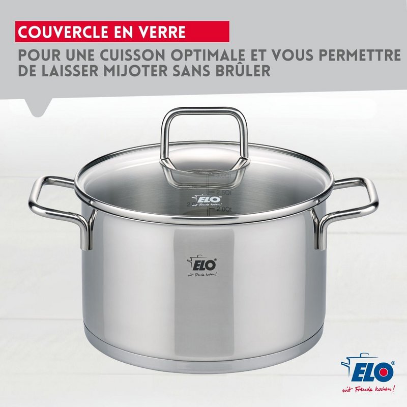 Set de 3 faitouts avec couvercles en verre 12 cm 16 cm et 20 cm Elo Citrin