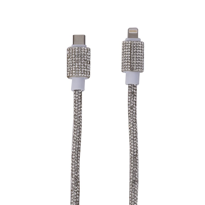 Kit de Charge Rapide Strass Argenté – 20W & 18W, Type-C à Lightning