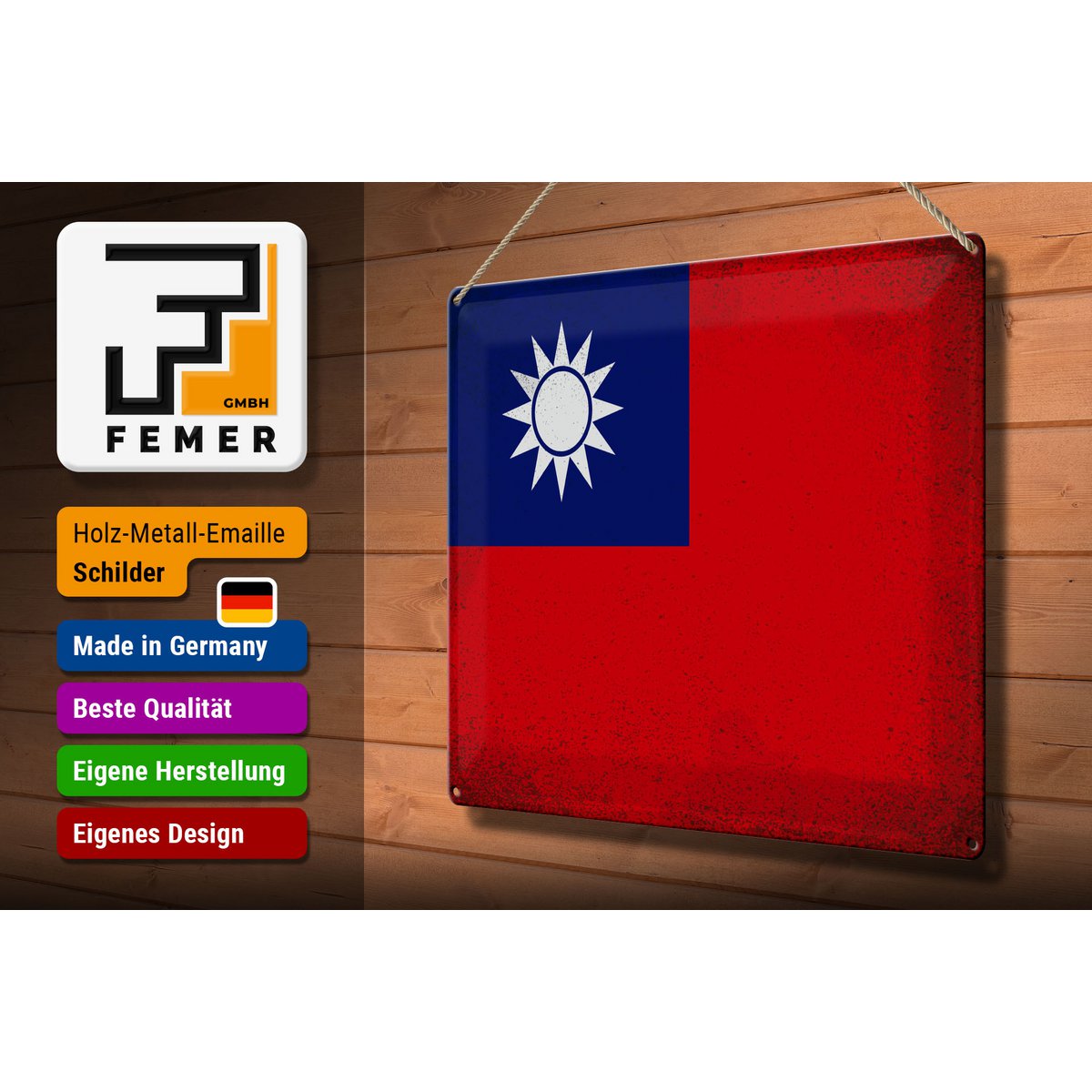 Tin Sign Flag China 40x30cm Flag of Taiwan Vintage