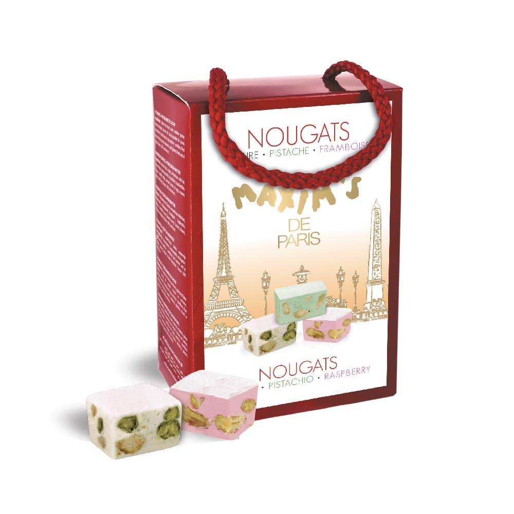 Ballotin van diverse nougatsoorten: naturel, pistache en framboos - 80 g